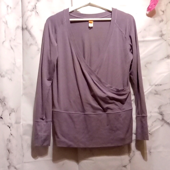 Lucy Tops - Lucy faux wrap gray long sleeve top Lg